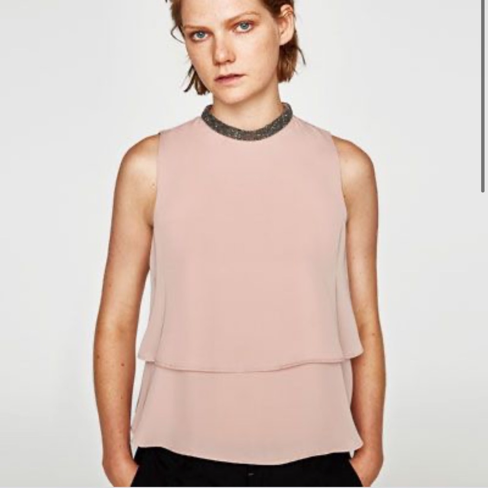 Zara Double layer top with bejeweled neckline